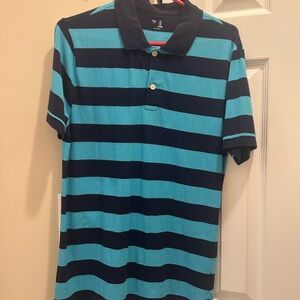 GAP Men's Polo Shirt - Teal and Navy Stripes